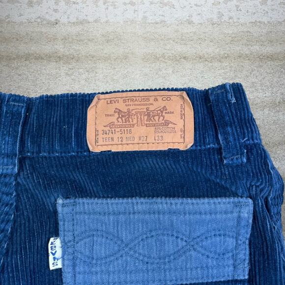 True Vintage 70s Levis Corduroy Pants 26x32 Navy Blue Made in USA 34741-5118 - Picture 4 of 5